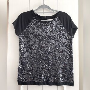 EUC LOFT Short Sleeve Sequence Top, Size MP